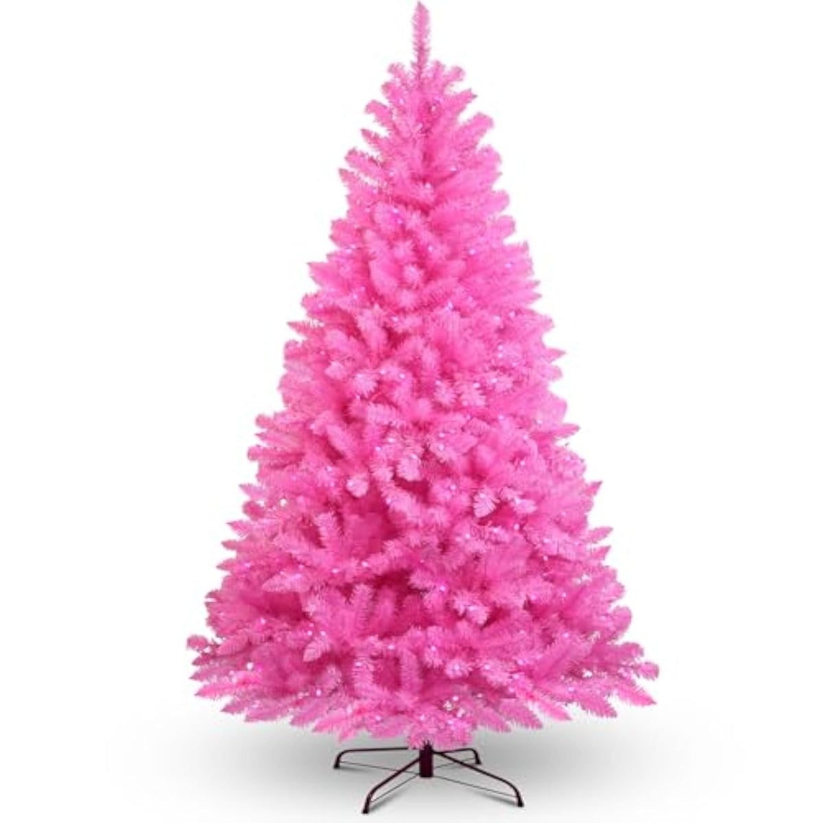 6.5Ft Pre-Lit Artificial Pink Christmas Tree With 300 Led Pink Ul Listed String Lights