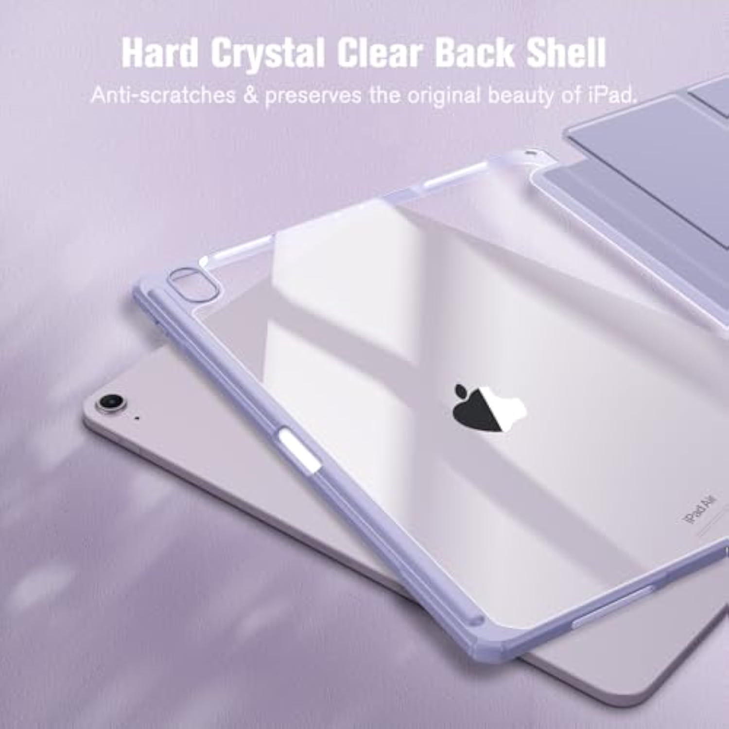 Fintie Hybrid Slim Case For Air 13-Inch (M3) 2025, (M2) 2024 - [Built-In Pencil Holder] Shockproof Cover With Clear Transparent Back Shell, Lilac Purple