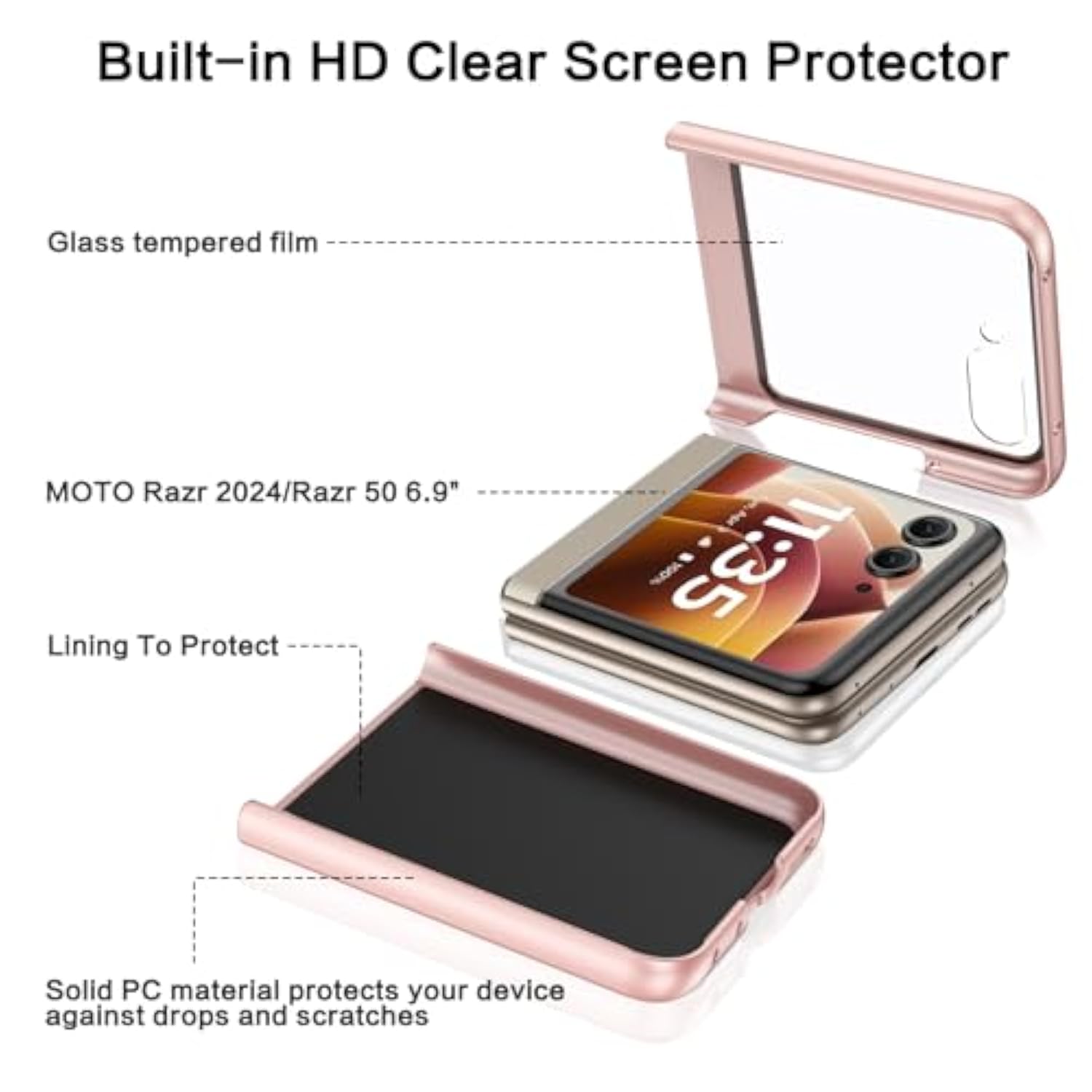 Motorola Razr 2024 Glitter Protective Case Rose Gold