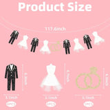 Bride And Groom Wedding Dress Garland Banner, 9.8 Ft Hanging Tuxedo And Gown With Gold Glitter Ring Cutout For Engagement Party, Bridal Shower, Bachelorette, Wedding Reception Decorations