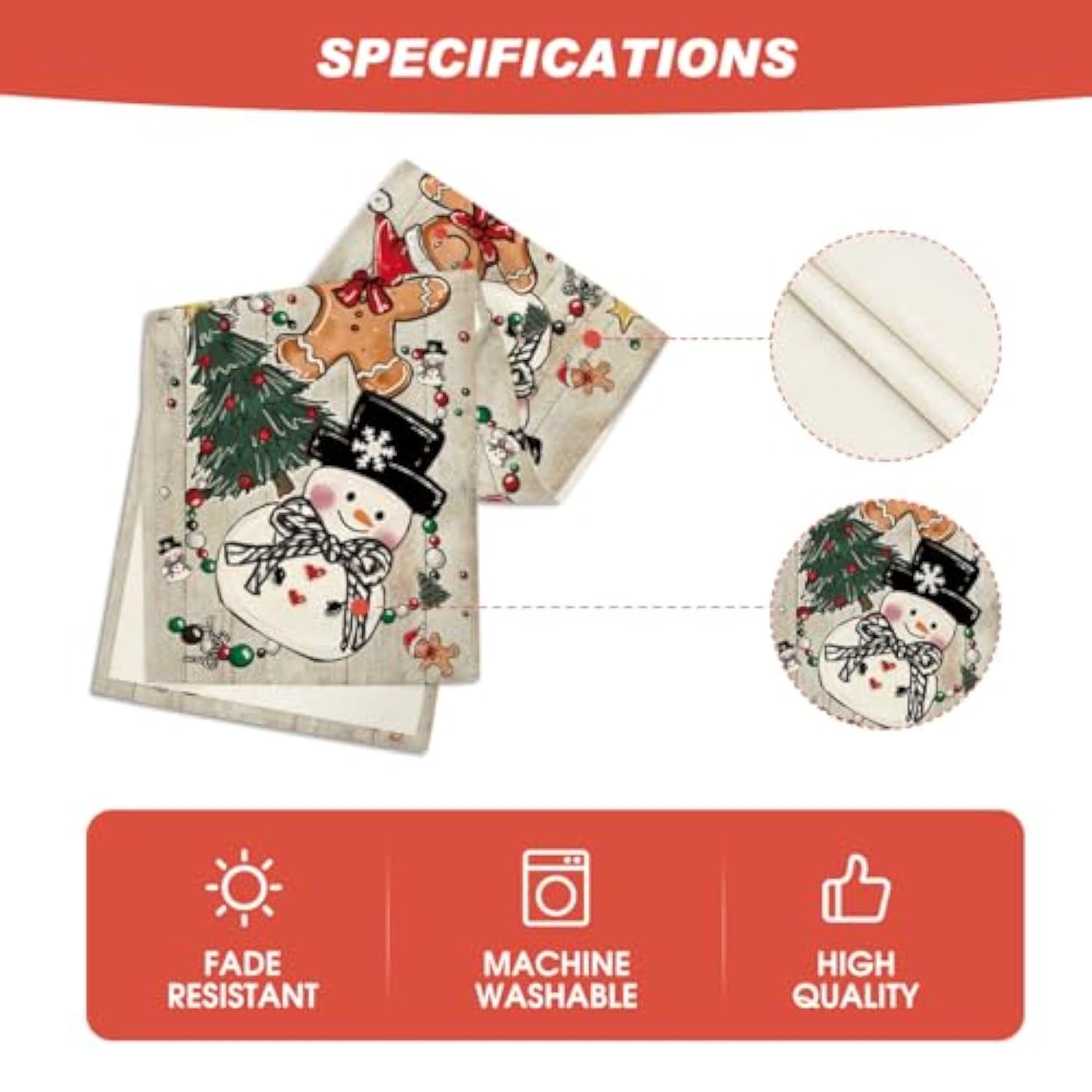 Wood Snowman Gingerbread Pine Merry Christmas Table Runner, Seasonal Winter Kitchen Dining Table Decoration For Home Party Decor 13X36 Inch