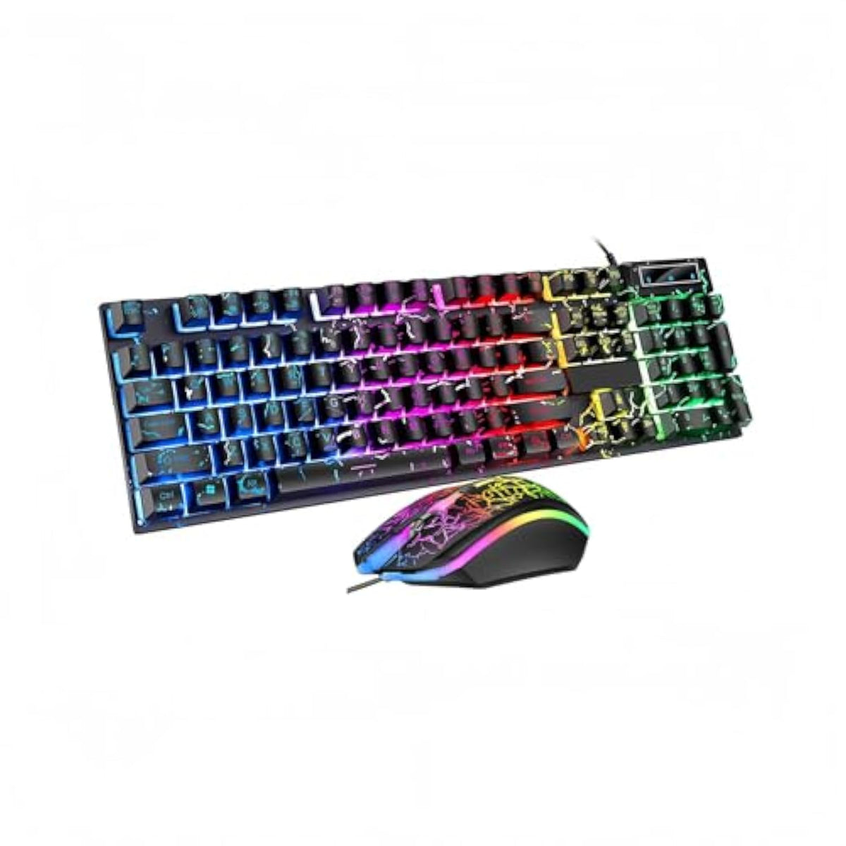 Wired Crack Game Keyboard And Mouse Set With Mechanical Feel, Illuminated Letter Perforated Rainbow Led Mouse And Keyboard?104 Keys Numeric Keypad, Led Indicators, For Office,Gaming