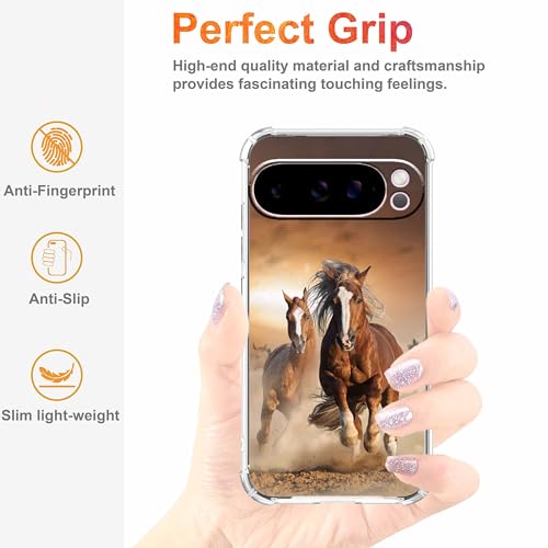 Case for Google Pixel 10 Pro XL with Horse Design,Brown Running Animals Pattern,Clear Slim Soft TPU Bumper Phone Cover,6.8(Horse,P10XL)