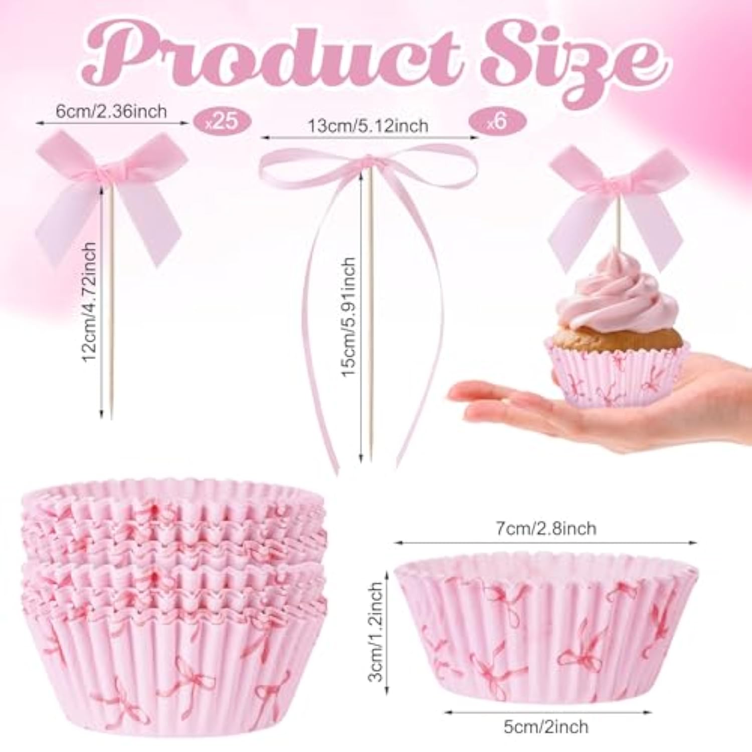 81 Pcs Pink Bow Cupcake Liners Set 50 Pink Bow Cupcake Liners And 31 Bowknot Ribbons Cake Toppers Coquette Birthday Cake Decorations For Bachelorette Bridal Baby Shower Birthday Wedding Party Supplies