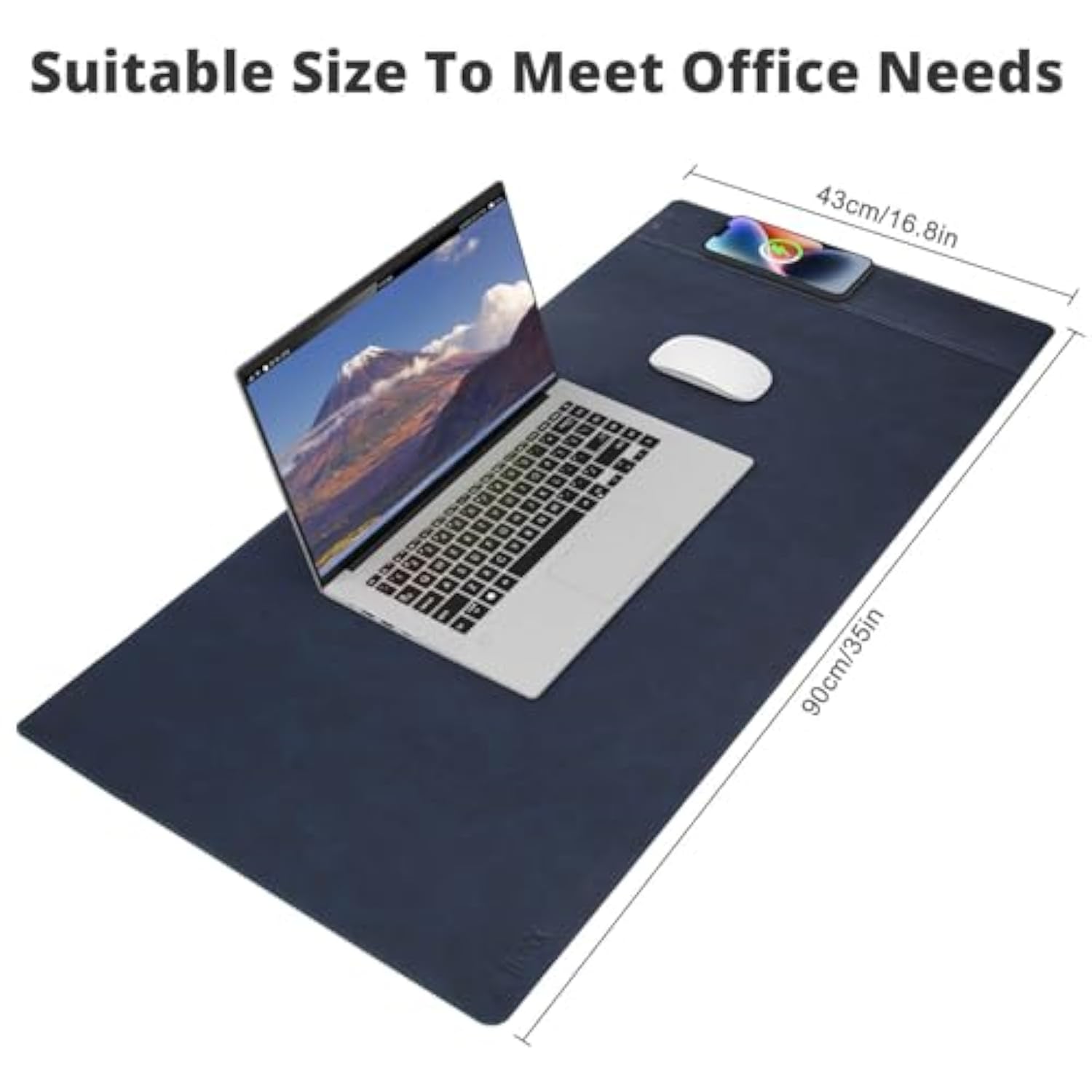Magnetic Wireless Charging Desk Pad, Office Desk Mat With Wireless Charger, Waterproof And Scratch-Resistant Large Mouse Mat, Microfiber Leather Mouse Pad For Office And Home Use, Blue Color