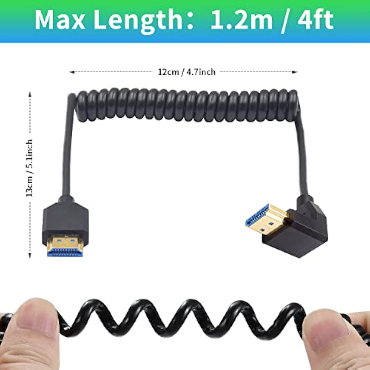 90 Degree Hdmi 2.1 Male To Male Coiled Cable 8K, Extreme Thin Down Angled Hdmi