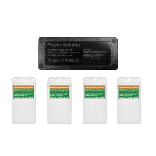 Poe Injector Adapter With 4 Poe Splitters 5.5X2.1Mm 12V2A Output, Poe Serial Splitter Kit Comply Ieee 802.3Af/At Standard, Total Distance Up To 1312 Ft For Non-Poe Devices. (Poe Serial Switch Outdoor)