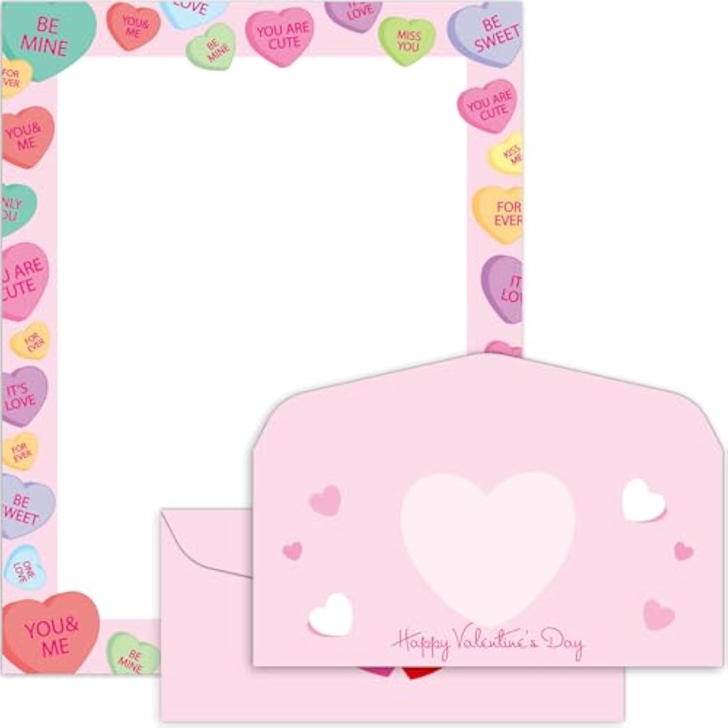 50 Pack Valentine'S Day Letterhead With Envelopes Love Heart Border Computer Stationery Paper For Note Letters To Valentines Wedding Anniversary Holiday Printer Paper Invitation Office School 8.5X11In