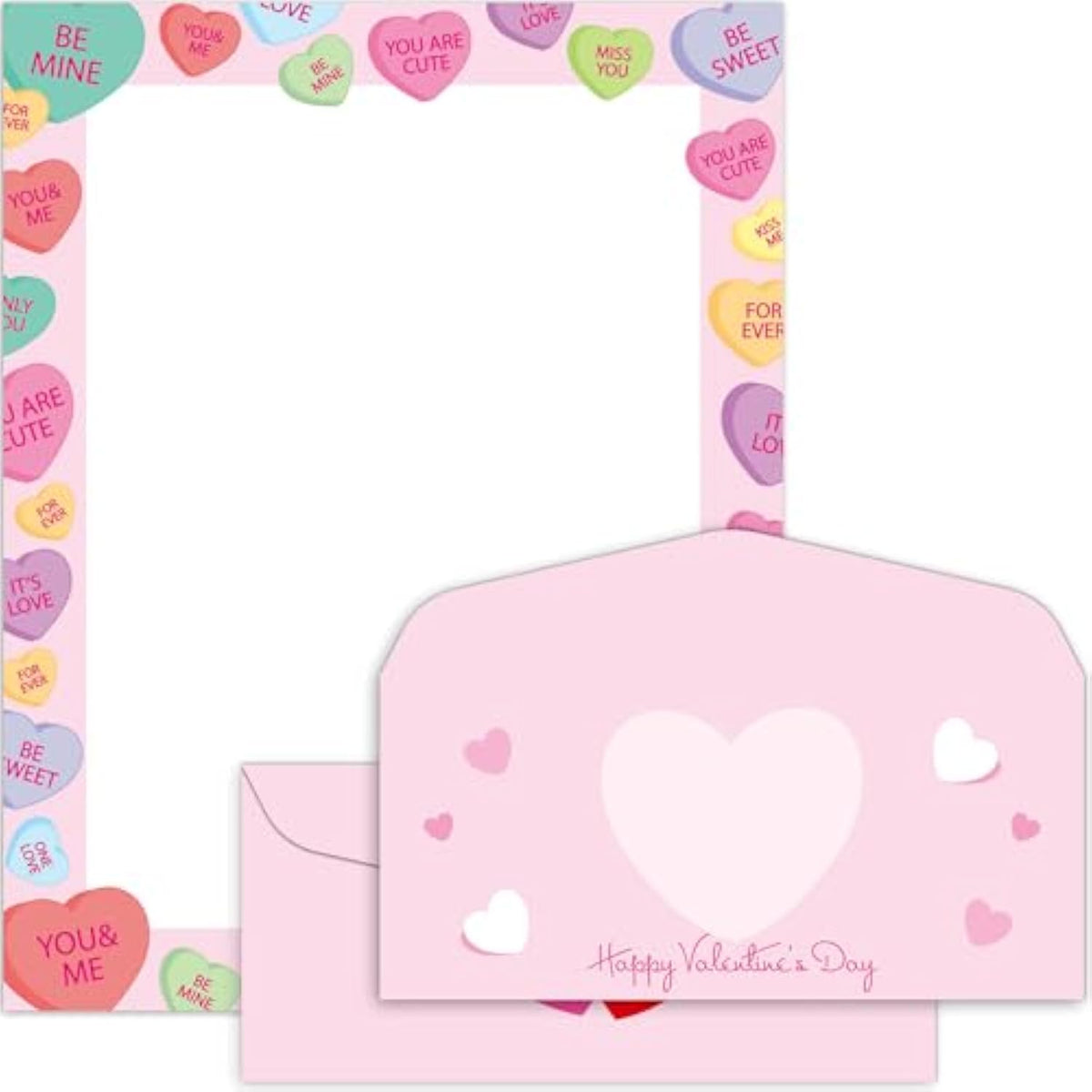 50 Pack Valentine'S Day Letterhead With Envelopes Love Heart Border Computer Stationery Paper For Note Letters To Valentines Wedding Anniversary Holiday Printer Paper Invitation Office School 8.5X11In