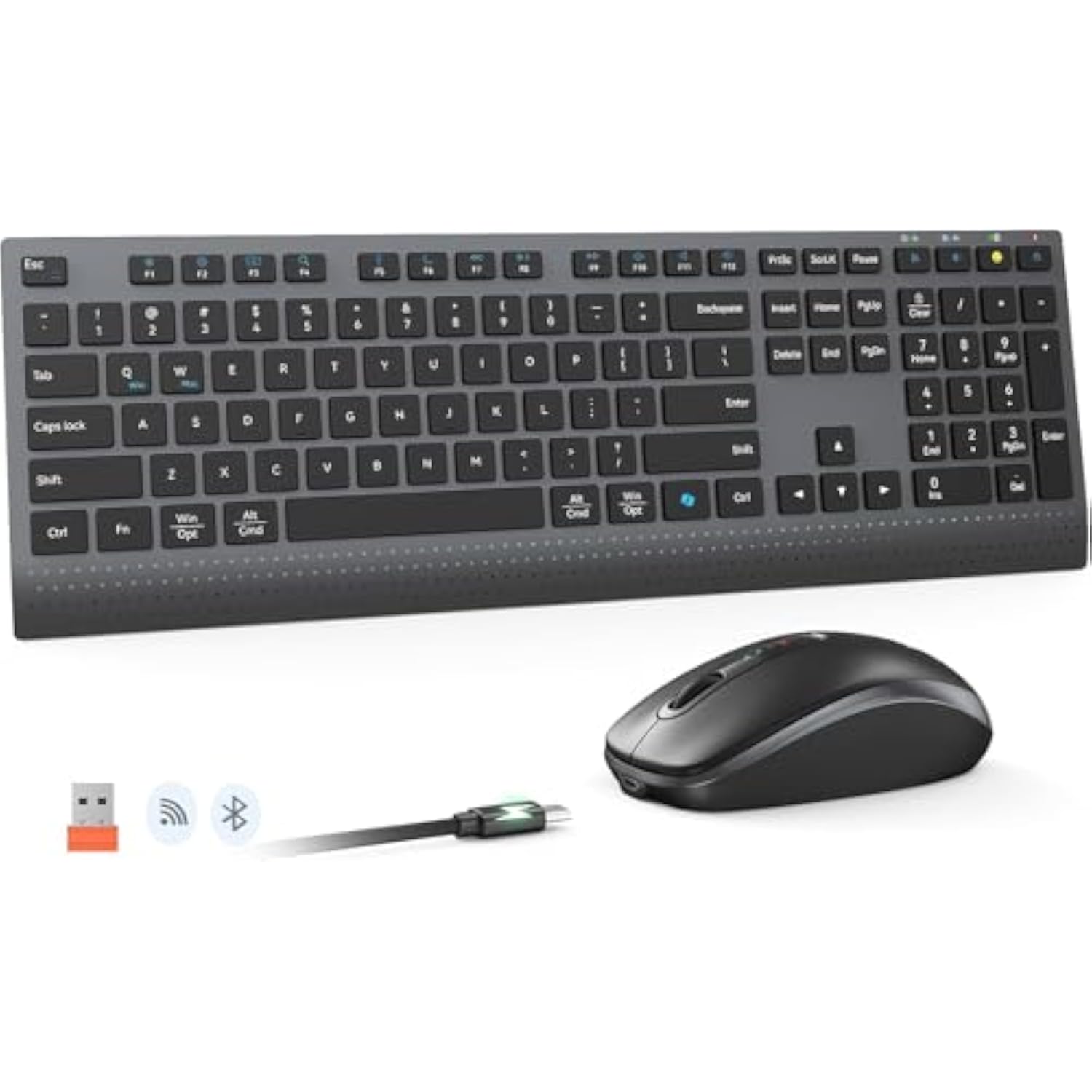MEETION Bluetooth Keyboard and Mouse Combo, Wireless 2.4GHz Multi Device Computer Keyboard, Full Size Slim Rechargeable Keyboard, 3800 DPI Optical Mouse, for Windows/Mac/Laptop/PC/Desktop/iPad/Phone