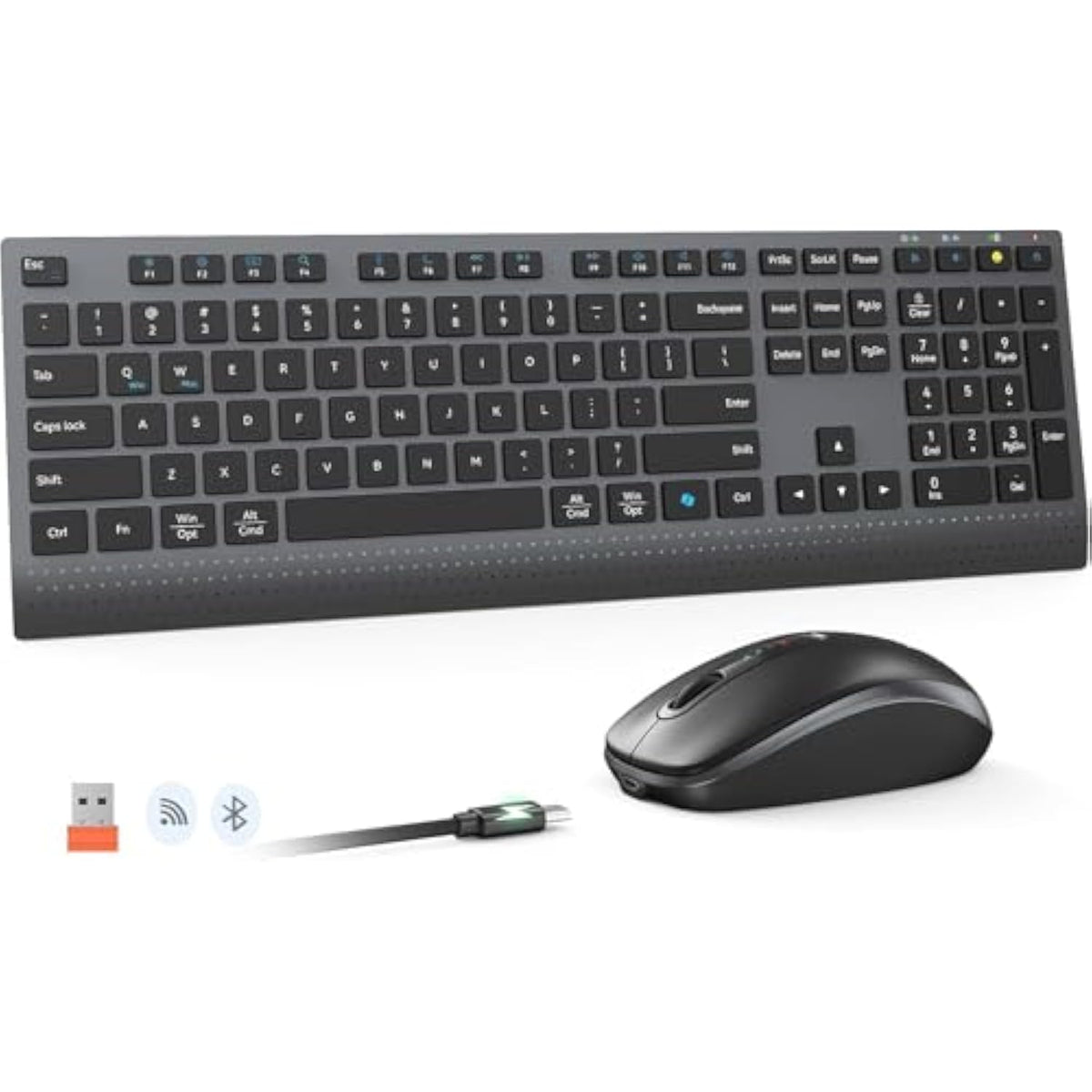 MEETION Bluetooth Keyboard and Mouse Combo, Wireless 2.4GHz Multi Device Computer Keyboard, Full Size Slim Rechargeable Keyboard, 3800 DPI Optical Mouse, for Windows/Mac/Laptop/PC/Desktop/iPad/Phone