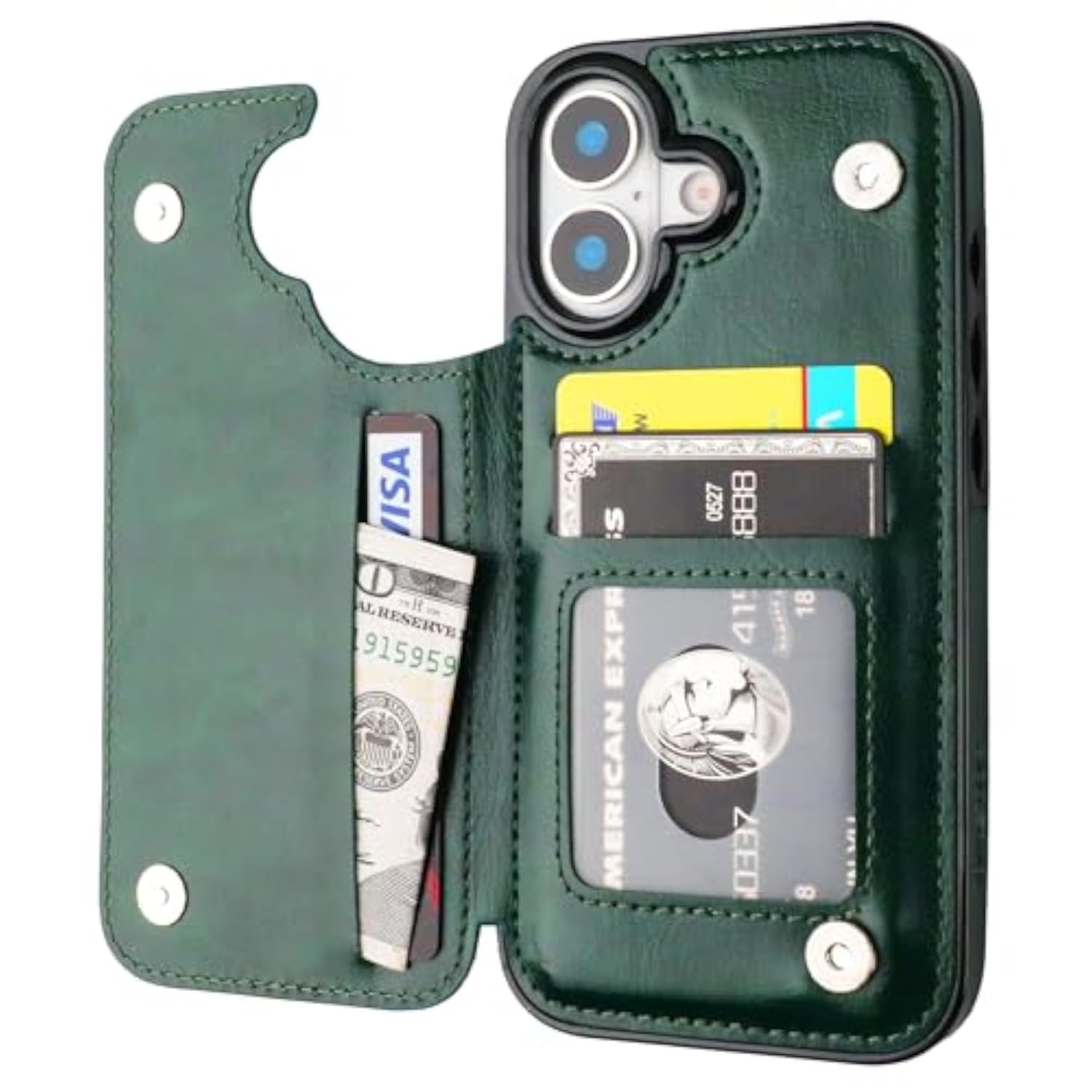 Green iPhone 17 Wallet Case with Credit Card Holder