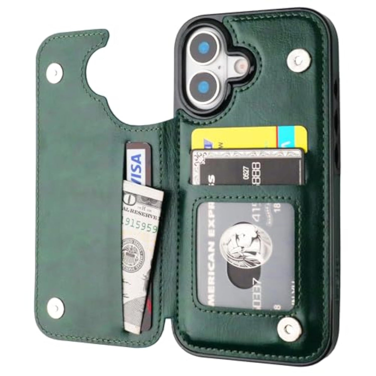 Green iPhone 17 Wallet Case with Credit Card Holder