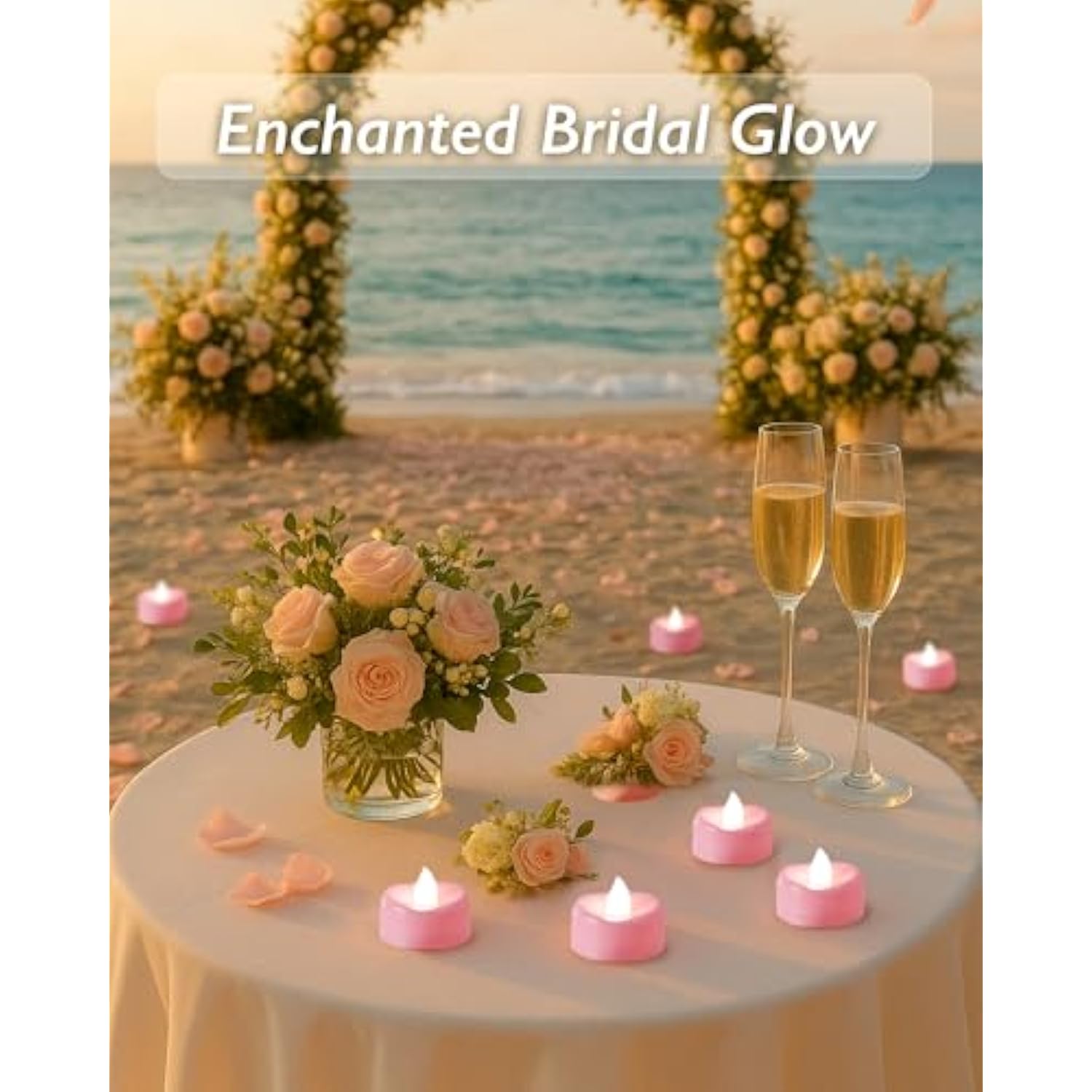 Pink Led Tea Lights Battery Operated, 200+Hour Flickering Votive Candles,Realistic Fake Flameless Tea Lights For Wedding Party Halloween Thanksgiving Christmas Decorations, 24 Pack