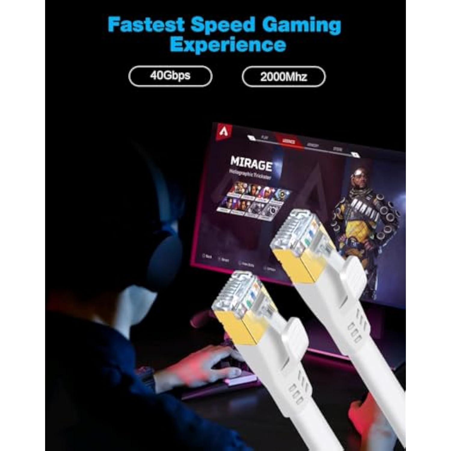 Cat 8 Ethernet Cable 6Ft (2 Pack),High Speed 40Gbps 2000Mhz 26Awg Heavy Duty S