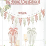 1 Pcs White Pink Bow Garland Banner, Satin Ribbon Hanging Party Bow Garland Decoration For Birthday Baby Shower Wedding Party Supplies