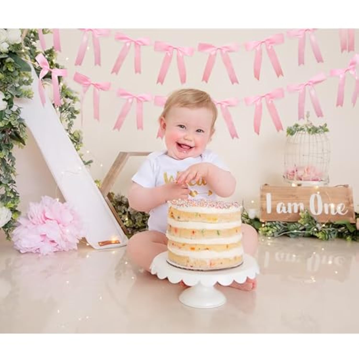 2Pcs Pink Bow Garland Banner, Satin Ribbon Decorations For Coquette Theme Birthday And Bridal Shower Party Decor (Bow)