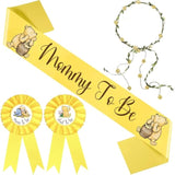 Winnie Mom To Be Sash For Baby Shower Decorations Dad To Be Pin And Yellow Flower Crown Headband Cute Satin Baby Shower Sash For Gender Reveal, Party Favors