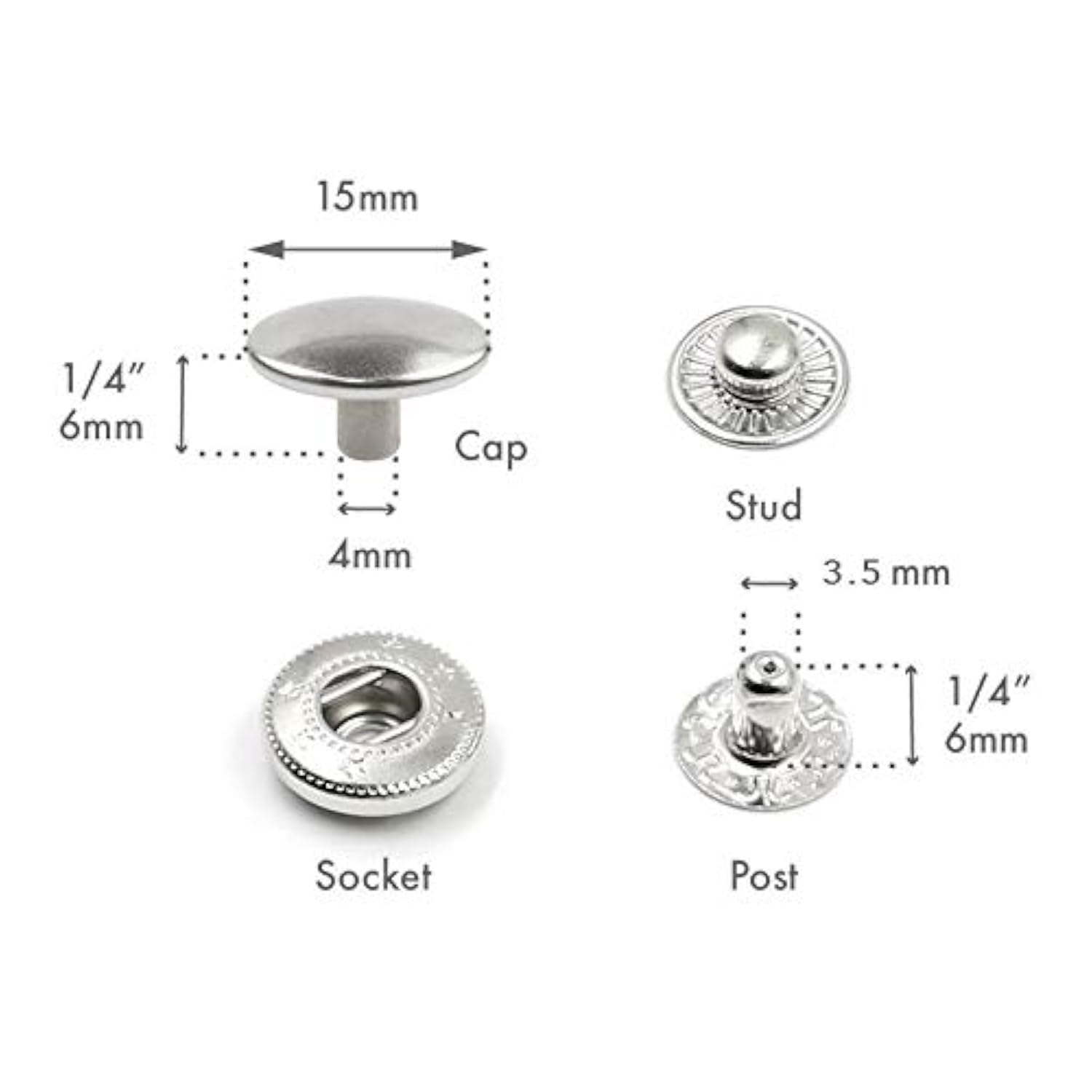 50 Sets Silver Snap Buttons S-Spring Socket Popper Fasteners For Jacke
