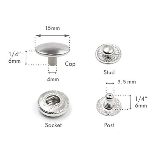50 Sets Silver Snap Buttons S-Spring Socket Popper Fasteners For Jacke