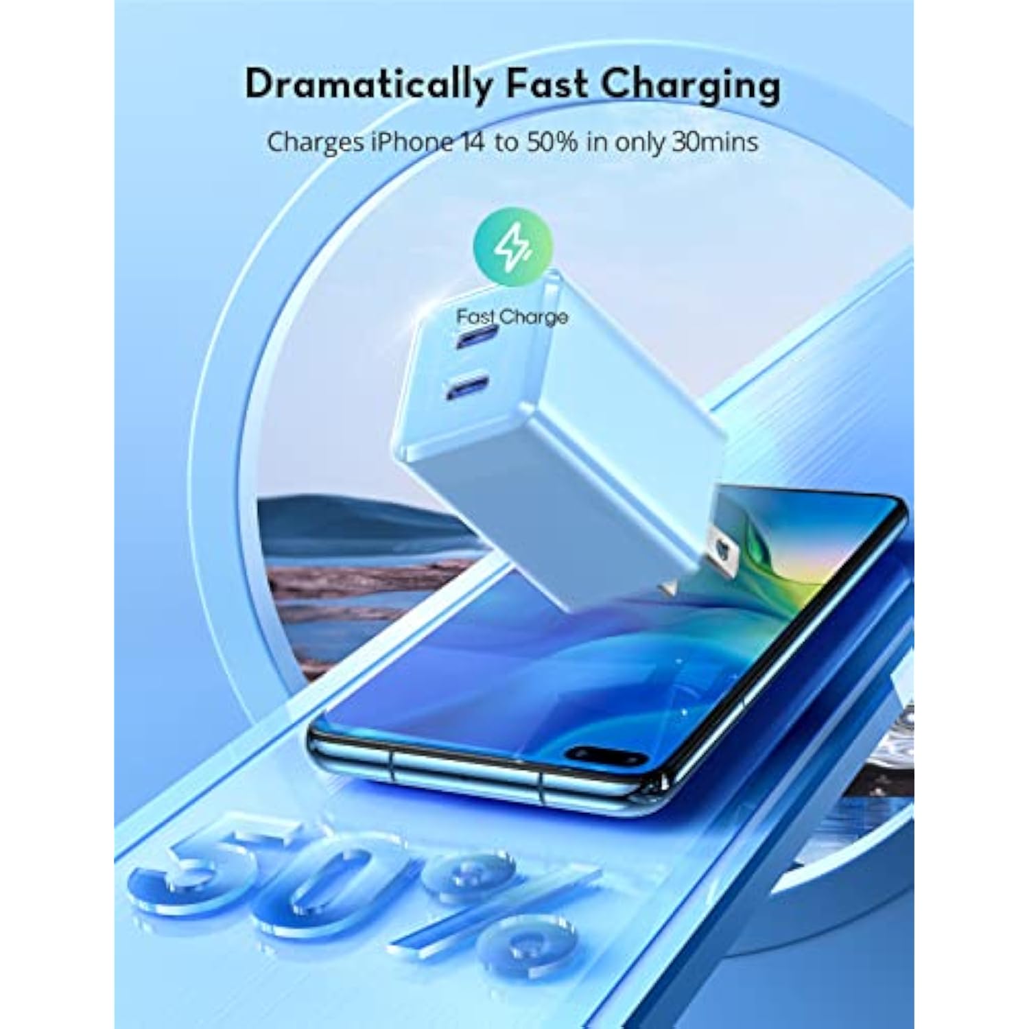 Usb C Wall Charger,35W Dual Usb Port Block,Type C Charger Fast Charging Power Adapter Compatible With Iphone 16/15/14/13/12/11/X,Samsung Series,Sony,Moto, Ipad,Macbook, Blue