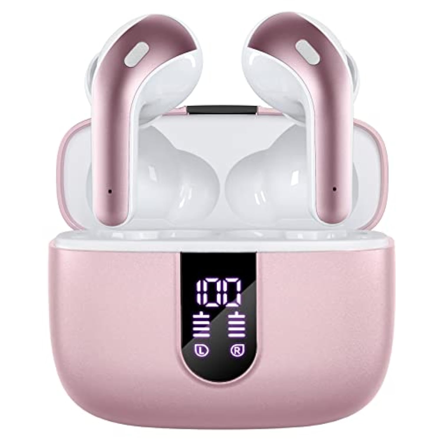 Bluetooth Earbuds, 60H Playback, LED Display, Wireless Charging, IPX5, Mic