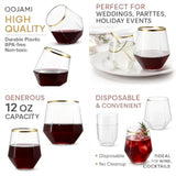 40 Count Diamond Unbreakable Stemless Plastic Wine Champagne Whiskey Glasses Elegant Durable Disposable Indoor Outdoor Ideal For Home, Office, Bars, Wedding, 12 Ounce Cups Gold Rim (Gold)