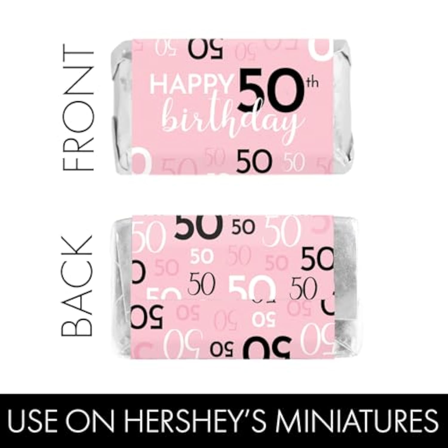 Pink, Black, And White 50Th Birthday Party Mini Candy Bar Wrappers - 42 Count, Pink Birthday Decorations For Women
