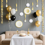 Gold Birthday Party Decorations Kit – 13Pcs White & Metallic Gold Hanging Paper Fans, Foil Swirls & Fringe Garland For Adults, Teens, Kids, Milestone Golden Birthday Backdrop Decor