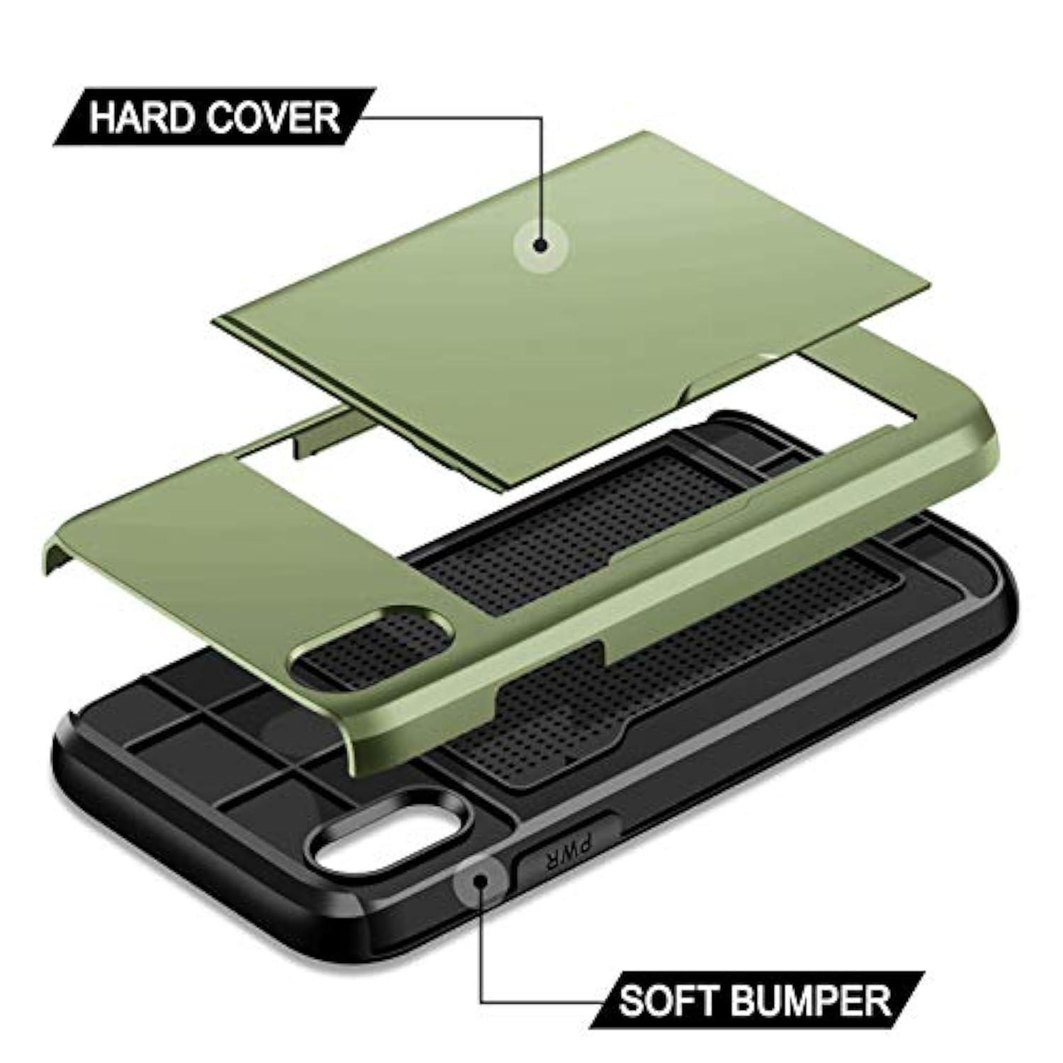 For Iphone X/Xs Case Wallet Card Holder For Iphone 10 Case Wallet Card Holder Heavy Duty Shockproof Bumper Phone Case Cover For Iphone X Xs 10 5.8 Inch Olive