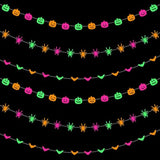 3PCS Halloween Neon Banner Glow in Dark Pumpkin Bats Spiders Hanging Garland