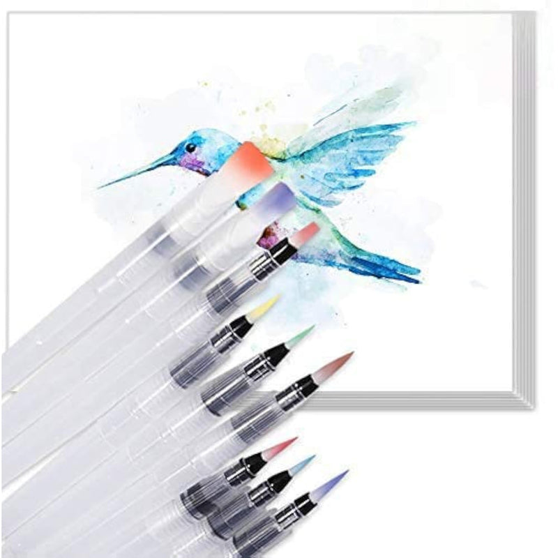 9 Pcs Water Brush Pens With 20 Sheets Watercolor Textured Paper Pad For Travel