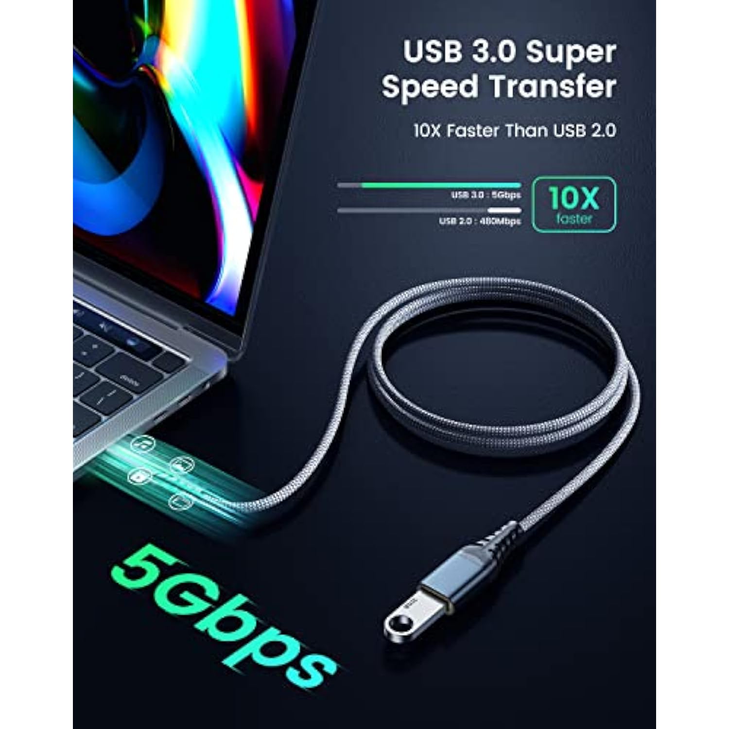 Usb Extension Cable 3.3Ft, Usb 3.0 Type A Male To Female Extender Cables High-Speed Data Transfer 5Gbps Compatible With Gamepad, Printer, Webcam, Usb Keyboard, Flash Drive, Hard Drive