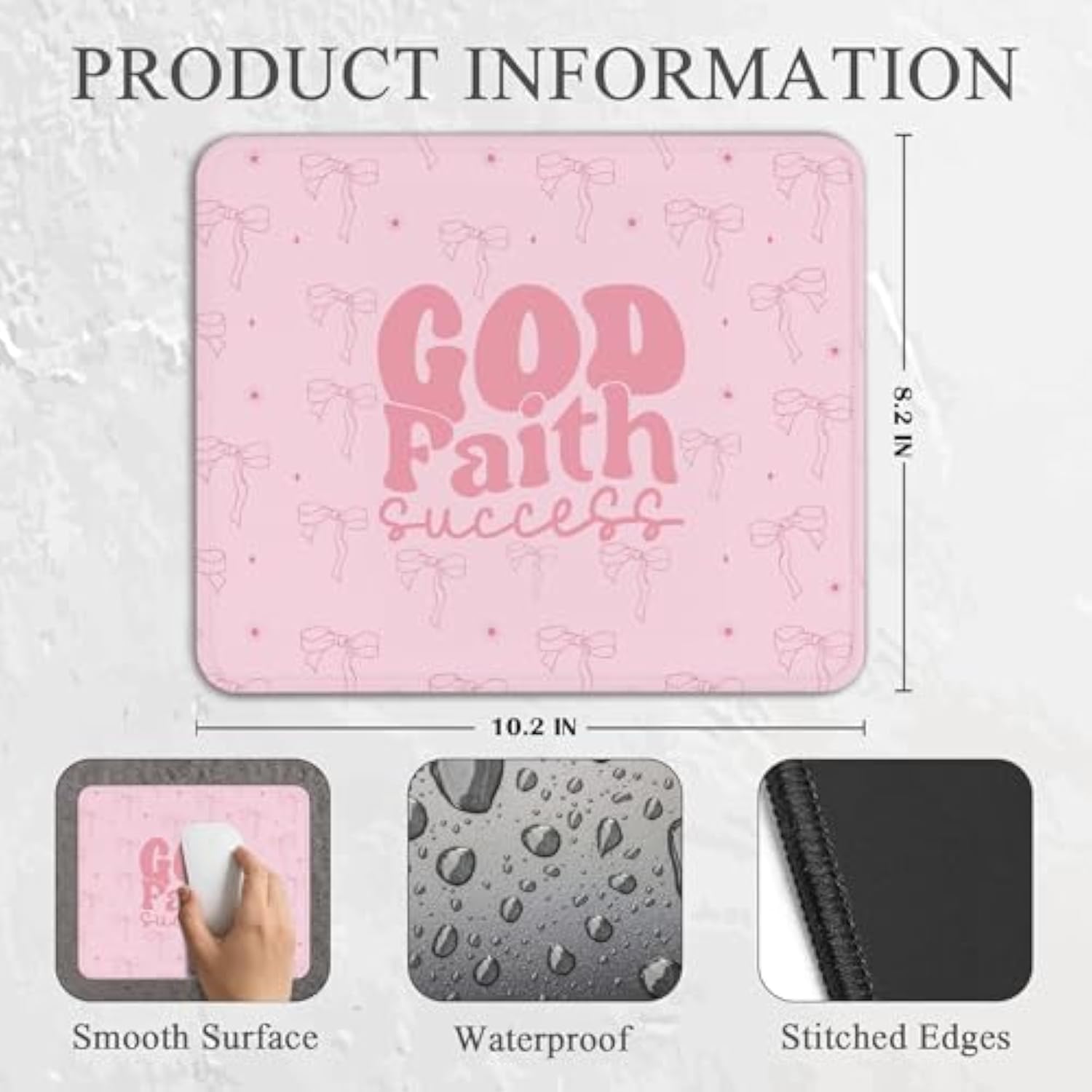 Couquette Pink Mouse Pad - Preppy Trendy Girly Office Desk Decor Accessories, Waterproof Non-Slip Rubber Base Cute Christian Mousepad For Wireless Mouse 7.9X9.5 Inch
