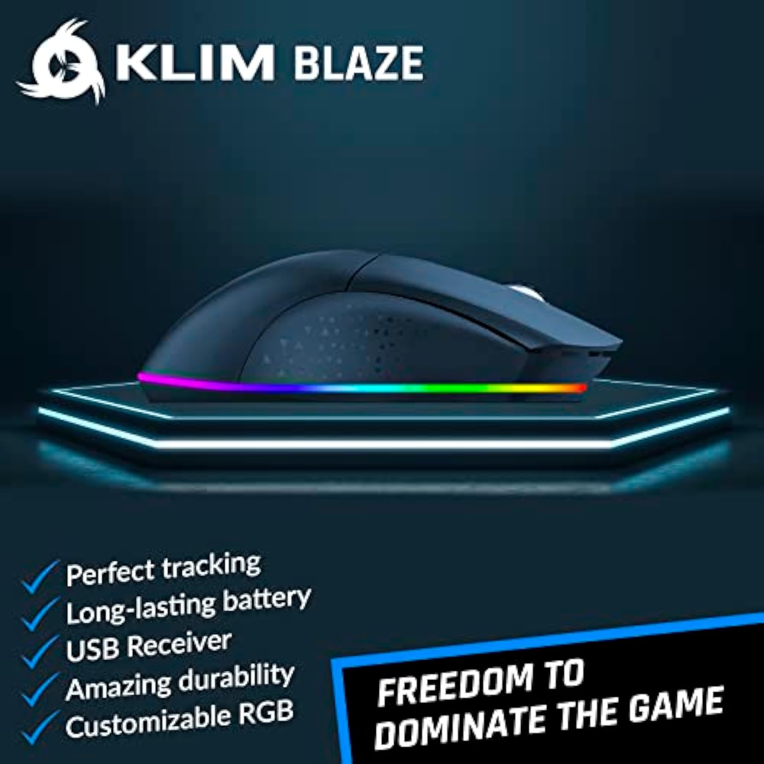 KLIM Blaze Rechargeable Wireless Gaming Mouse RGB Precision Sensor and Long-Lasting Battery - 7 Customizable Buttons - Up to 6000 DPI - Wired & Wireless Mouse for PC Mac & PS4 PS5 - Pink