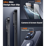 Magnetic For 16 Pro Max Case, Translucent Matte [2Pcs Tempered Glass Screen Protector] Cell Phone Home Button Stickers Phone Case,Black