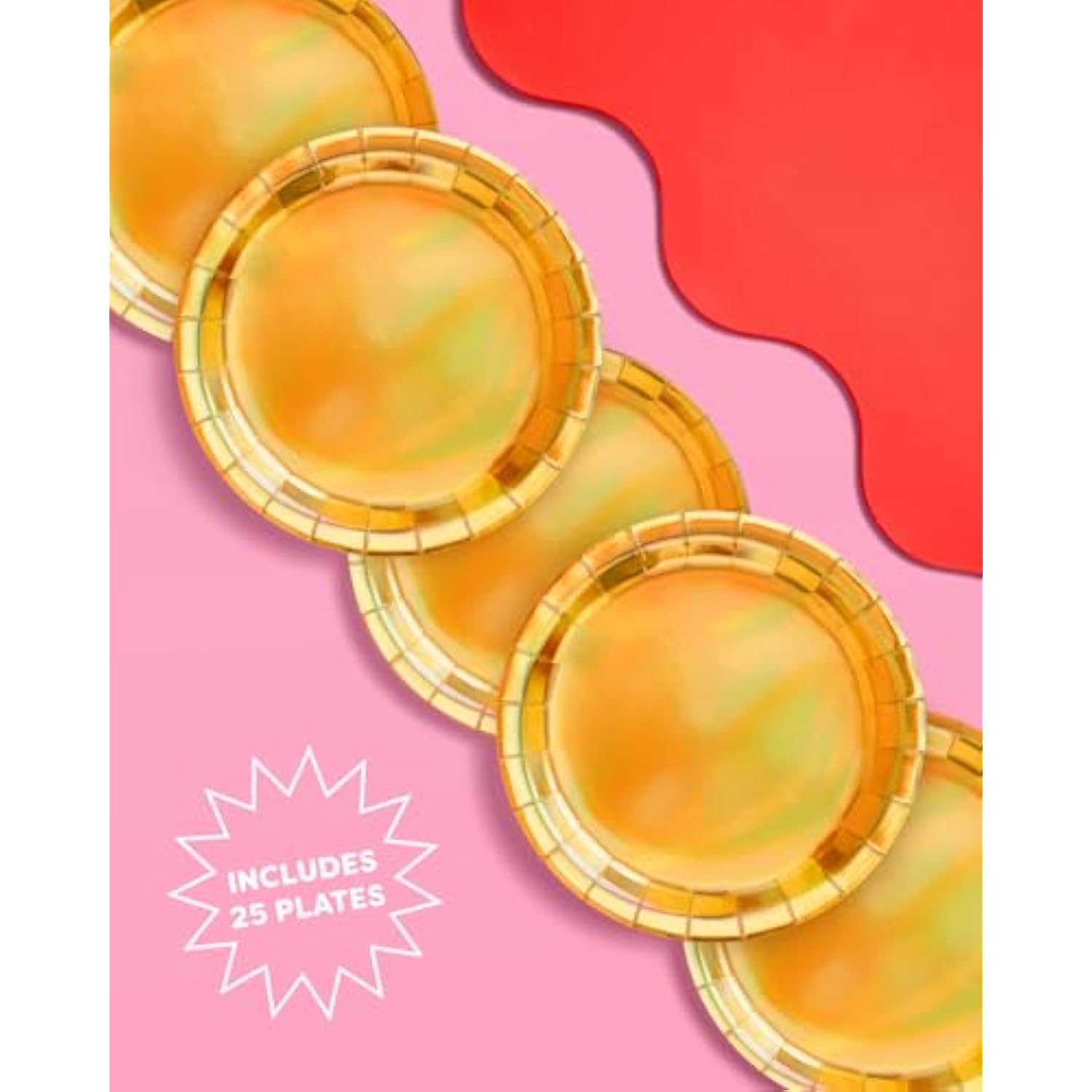 Gold Holographic Foil Plates - 25 Pack | Happy Birthday Party Decorations, Holiday Party, Cool Cake Plates, New Year'S Eve, Gold Bachelorette Disposable Party Plates