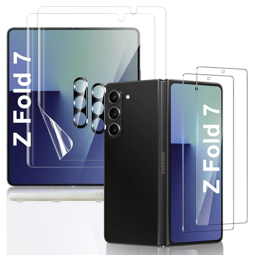 [2Set 6PCS] for Galaxy Z Fold 7 Screen Protector, 2 Inner TPU Films + 2 Outer Tempered Glass + 2 Camera Lens Protecters, Fingerprint Unlock, HD