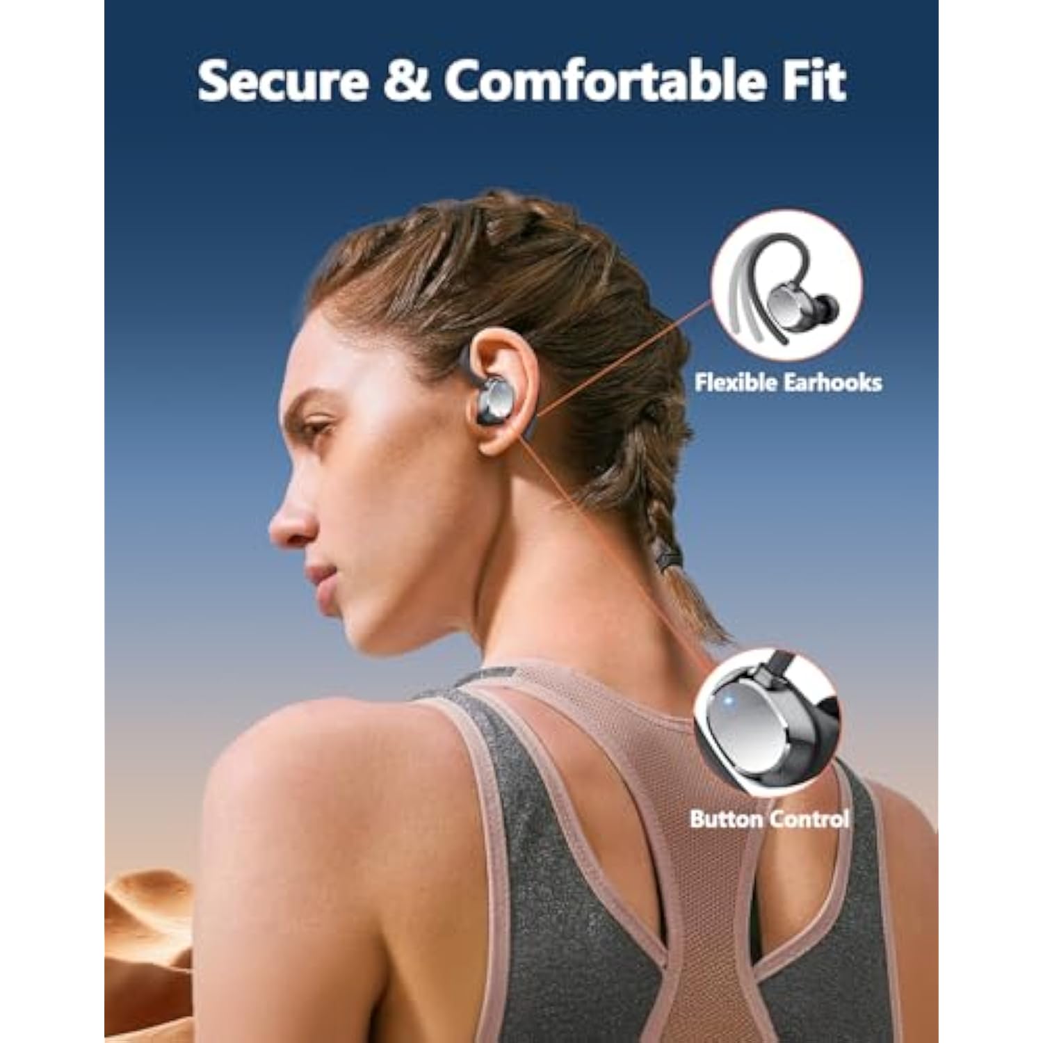 Wireless Headphones Bluetooth Earbuds Sports Ear Buds With Earhook Deep Bass L