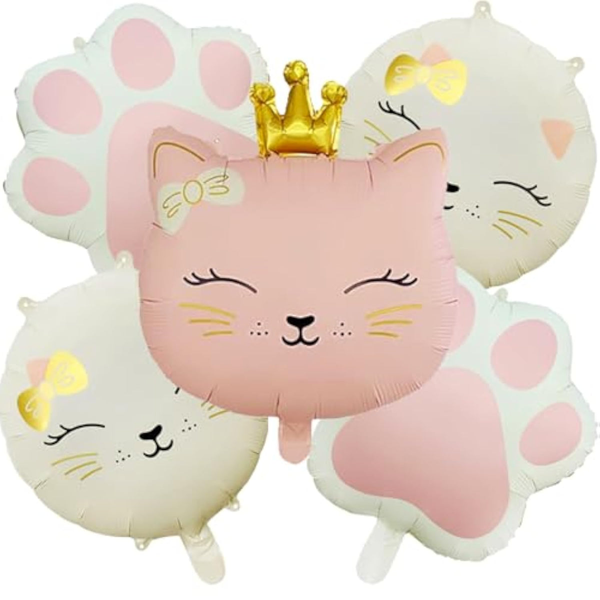 5Pcs Cat Foil Balloon Cat Paw Birthday Party Supplies Cute Crown Kitten Pet Cat Themed Birthday Party Baby Shower, Wedding Themed Party Decorations?Pink, Cream White?