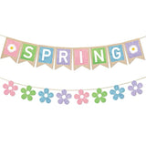 Spring Burlap Banner Set - Colorful Daisy Flower & Glitter 'Spring' Banner - 2 Pack - Party Decorations