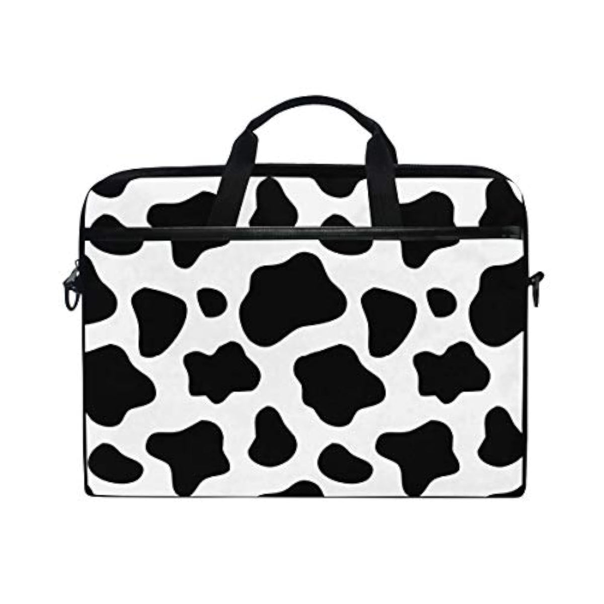 Alaza Black And White Cow Print Laptop Case Bag Sleeve Portable Crossbody Messenger Briefcase Convertible W/Strap Pocket For Macbook Air Pro Surface Dell Asus Hp Lenovo 14-15.4 Inch