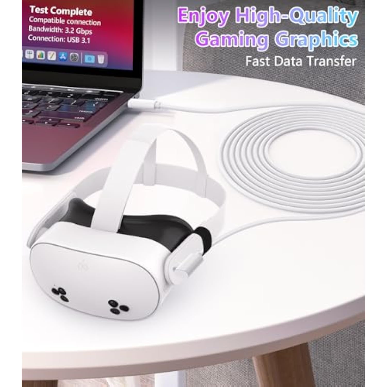 Link Cable 10Ft Compatible With Meta/Oculus Quest 3S, Quest 3, Quest 2/Pro, Pico 4 Accessories Vr Headsets, Charging Cord And High Speed Data Wire, Charging Cable For Steam Gaming Pc