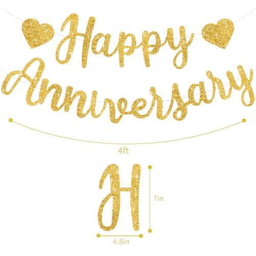 Pre-Strung Glitter Gold Happy Anniversary Banner Wedding Decor