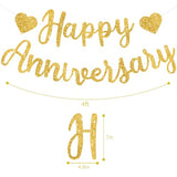 Pre-Strung Glitter Gold Happy Anniversary Banner Wedding Decor