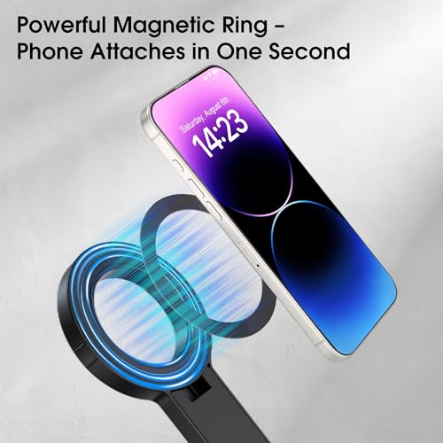 Magnetic Phone Tripod,76" Auto-Open Phone Stand with Metal Ring & Rechargable Remote,Portable Selfie Stick with Magnetic Holder for