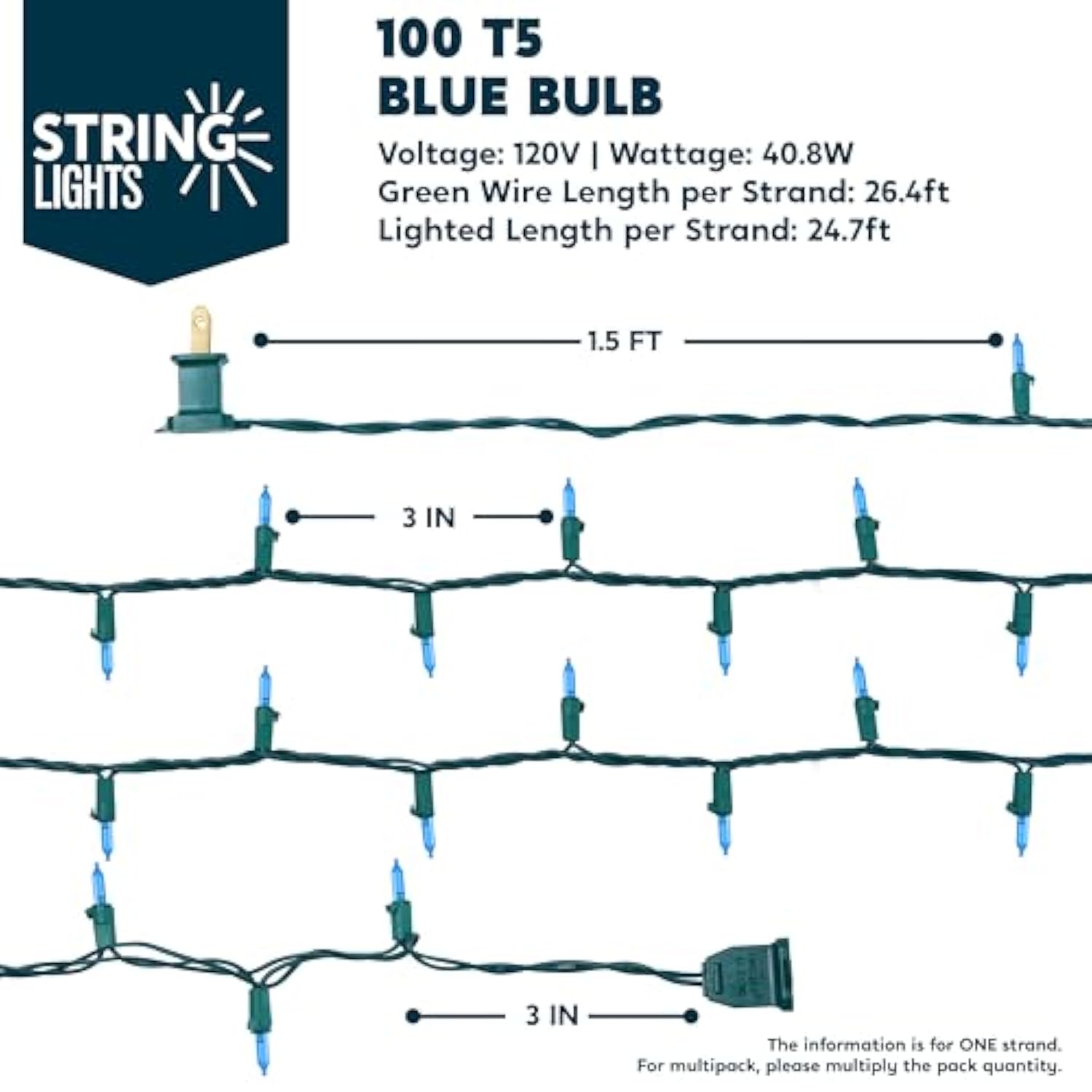 Blue Led Christmas String Lights,100 Count Mini Fairy Light With 26.4 Ft Green Wire,Lighting Decor For Indoor Outdoor Pa