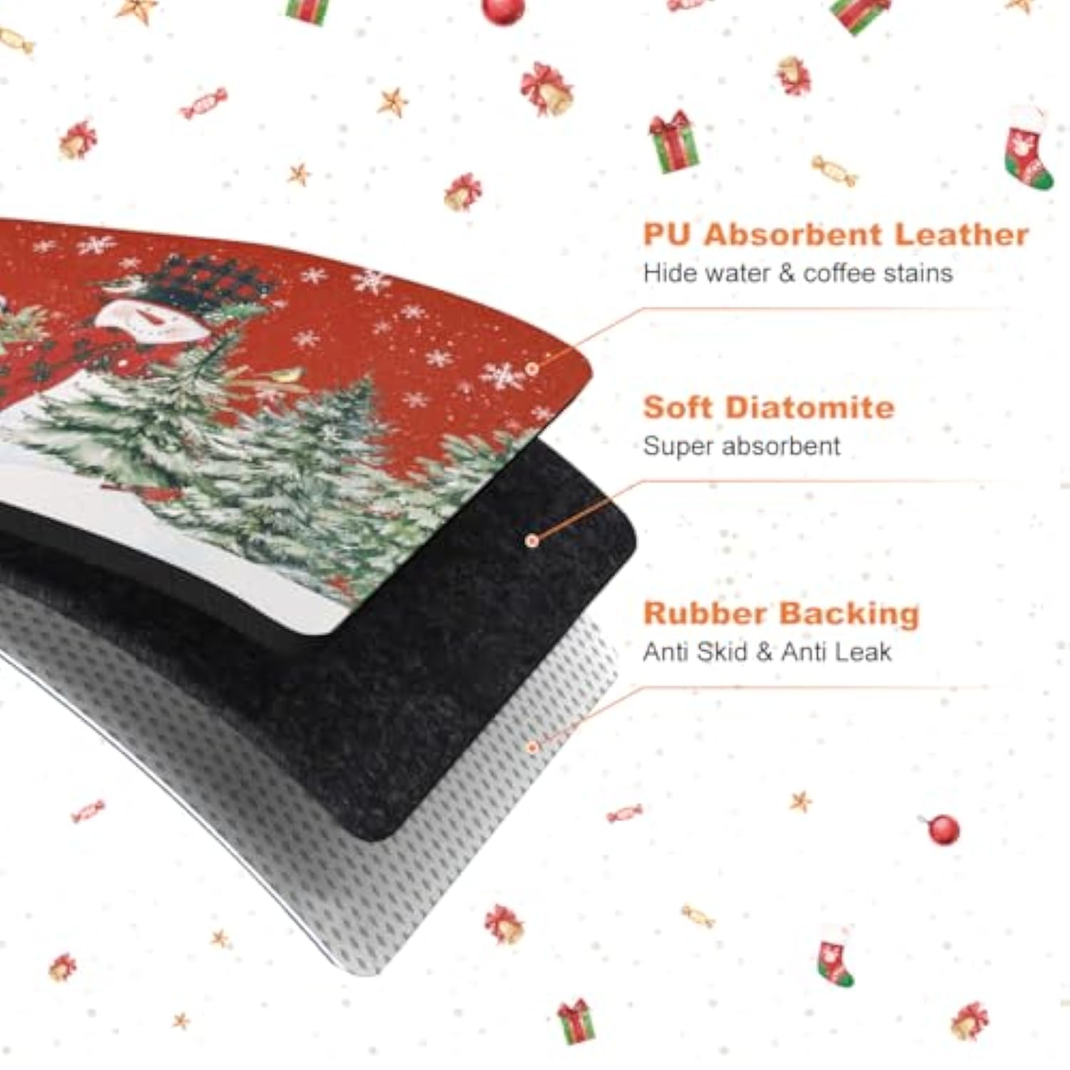 Christmas Dish Drying Mat For Kitchen Counter, 18"X24" Absorbent Snowman Drying Mat With Cardinal Birds Tree, Winter Merry Christmas Dish Rack Mat For Kitchen Counter Coffee Maker Decoration