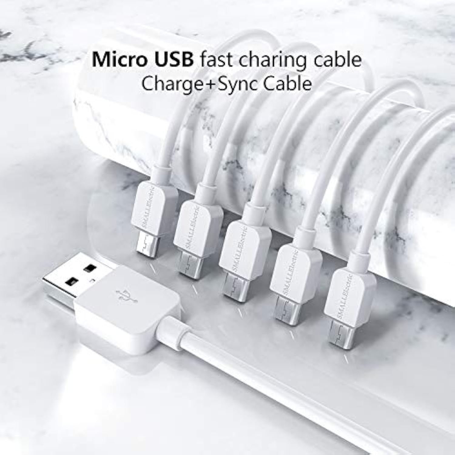 SMALLElectric Micro USB Cable (5-Pack, 6FT) Android Charger, Long Android Phone Charger Cord for Samsung Galaxy S7 S6 Edge J7 S5,Note 5 4,LG 4 K40 K20,MP3,Kindle,Tablet,White