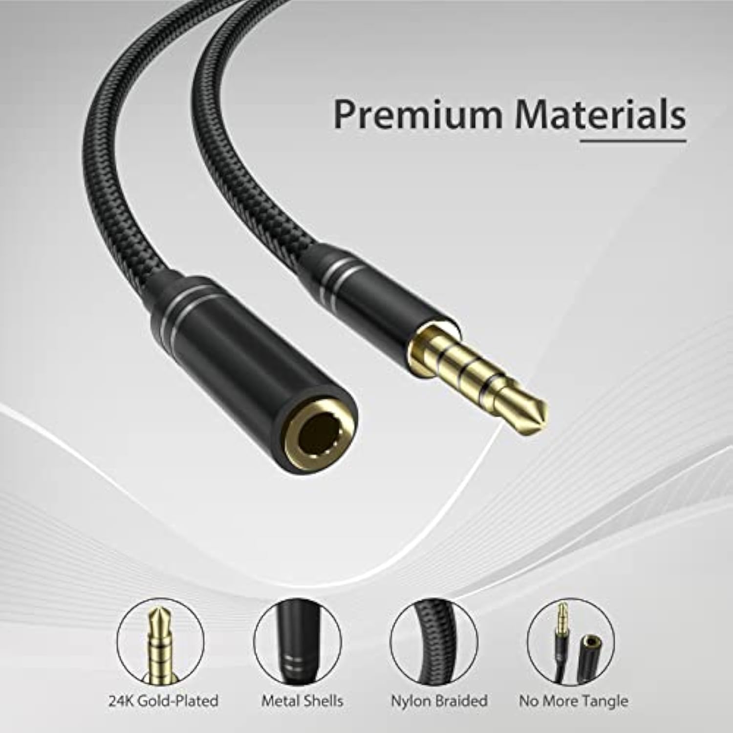 2 Pack 3.5Mm Headphone Extension Cable (4Ft/1.2M), 4 Pole Hi-Fi Stereo Sound Audio Cable, Nylon Braided Male To Female Aux Cord, Auxiliary Extender For All 3.5 Mm Enabled Devices - Black